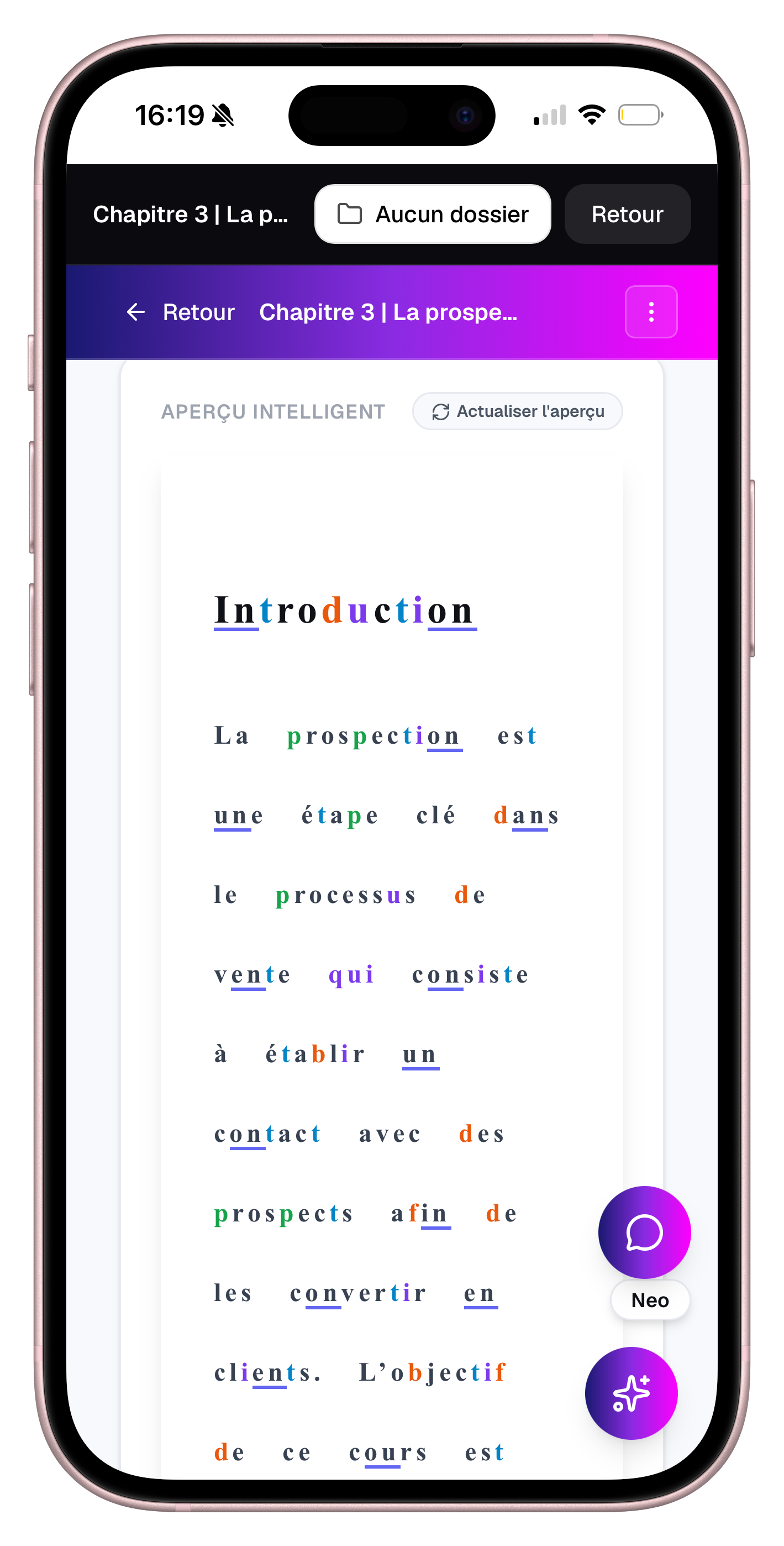 Interface NEVO — application minimaliste